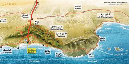 Mappa Crociera da Salalah Oman Isole